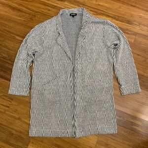 Express Duster Cardigan Sweater Womens Large White Black Knit Open Front Striped